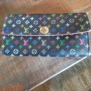 Authentic Louis Vuitton Black Multicolor Sarah Wallet